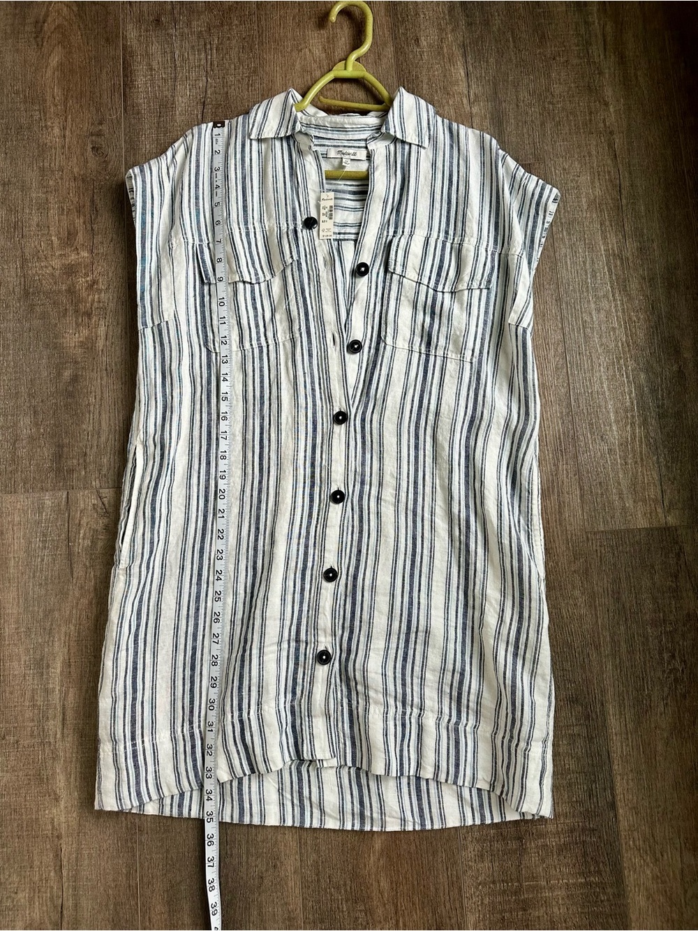 Madewell White and Blue Vertical-Stripe Short-Sleeve Button-Down dress